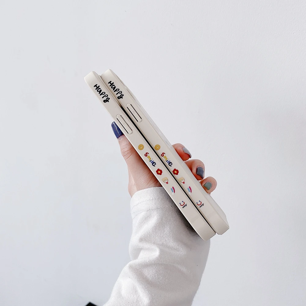 

INS Cute Cartoon Smiley Korean Phone Case For iPhone 12 11 Pro Max X Xs Xr 7 8 Plus SE 2020 Side Printing Soft Silicone Cover
