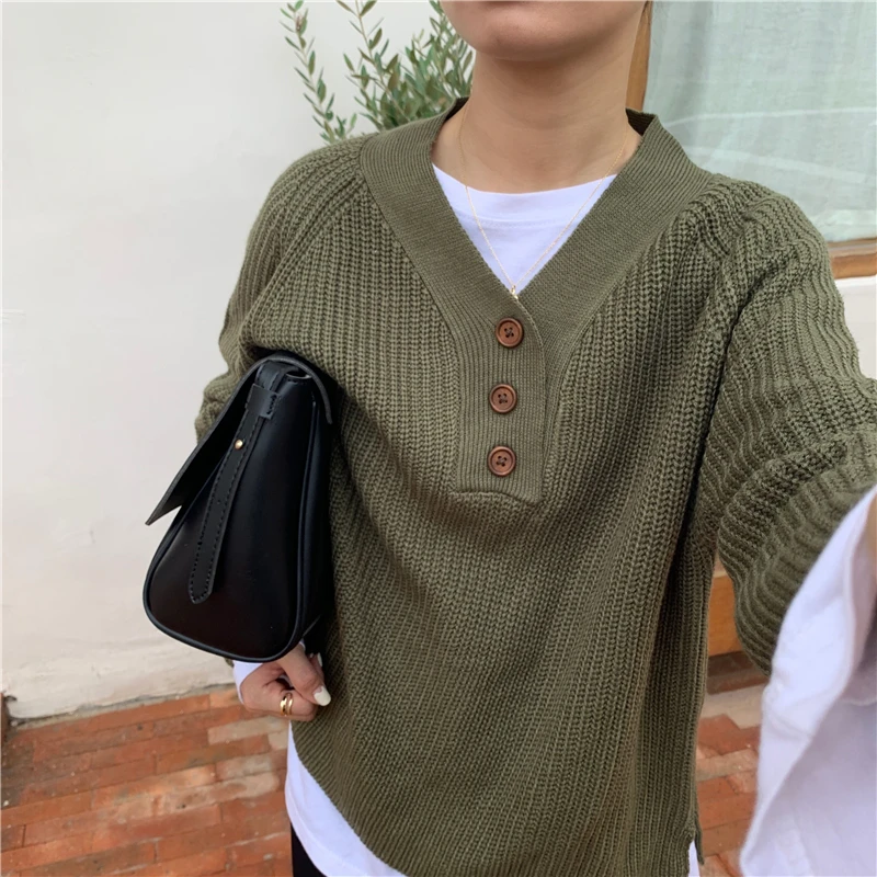 

HziriP Fashion OL Basic V-neck Sweater Women Tops 2021 New Autumn Winter Elegant Formal Solid Knitted Pullovers and Sweaters