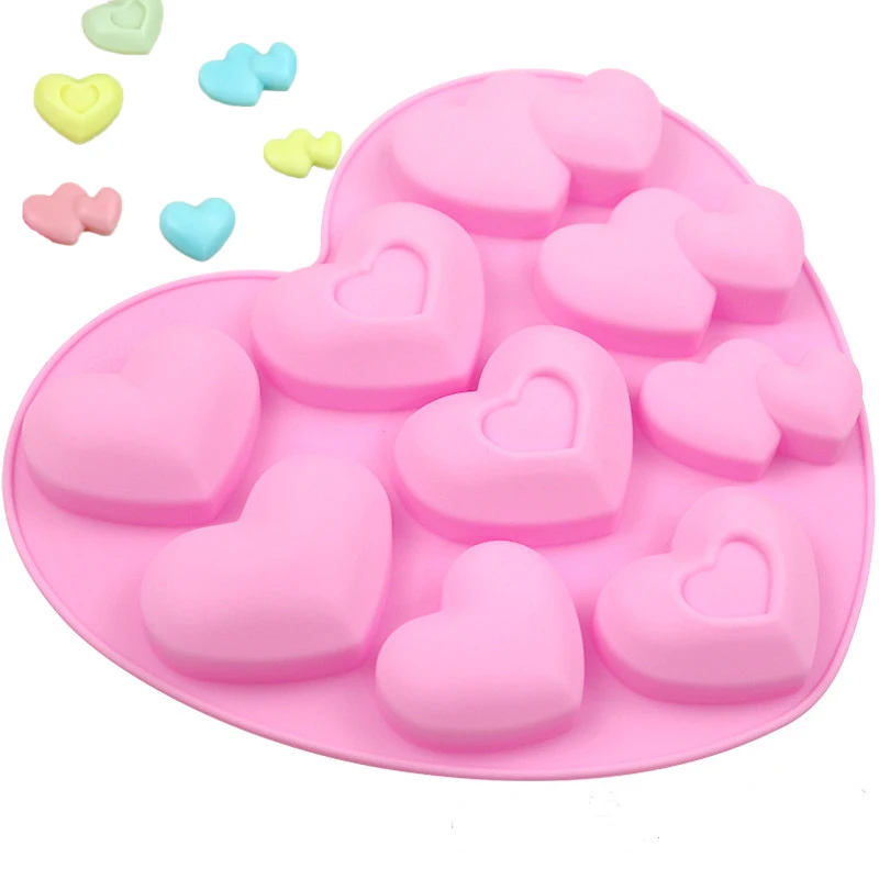 

9 Cavity 3D Heart Silicone Molds 3 Different Hearts Love Shape Silicone Molds Cake Fondant Baking Mold Mousse DIY Chocolate Mold