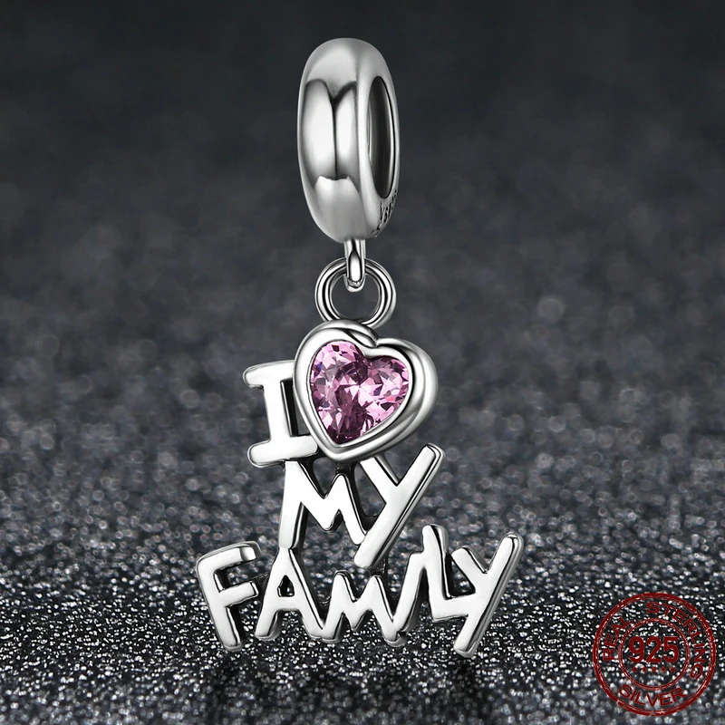 Подлинная серебряные бусины 925 пробы I Love My family подвески в форме сердца подходят оригинальные браслеты Pandora женские DIY ювелирные изделия