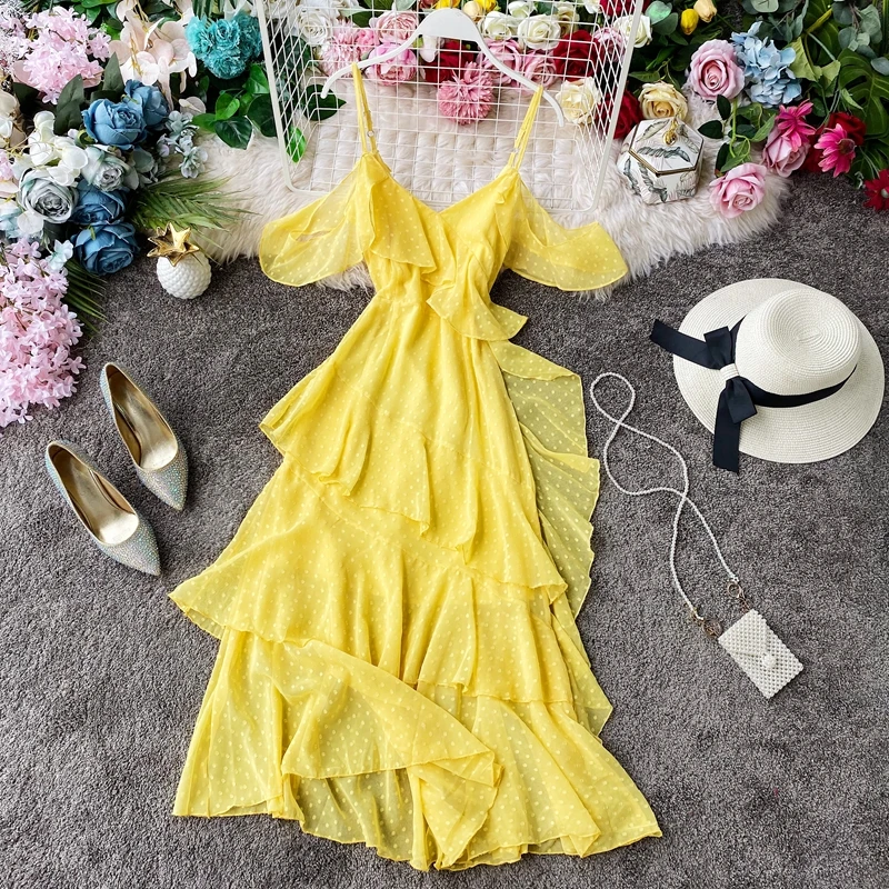 

Runway Designer Women Layers Cake Party Dress 2020 Summer new fashion Mesh Backless Sexy Suspenders V Neck Midi Dress
