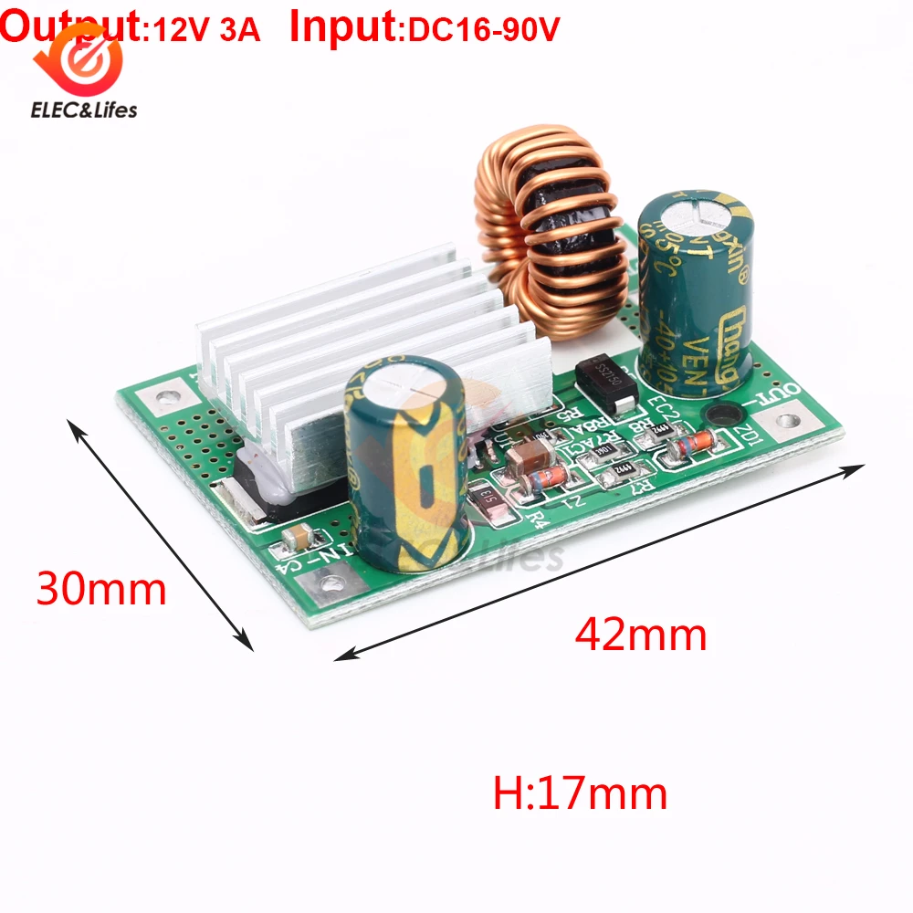 DC 16V 90V To 12V 3A понижающий модуль питания регулируемый регулятор напряжения