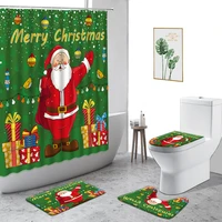 santa claus cartoon christmas shower curtains snowman gift color printed waterproof bath curtain non slip carpet bathroom mats