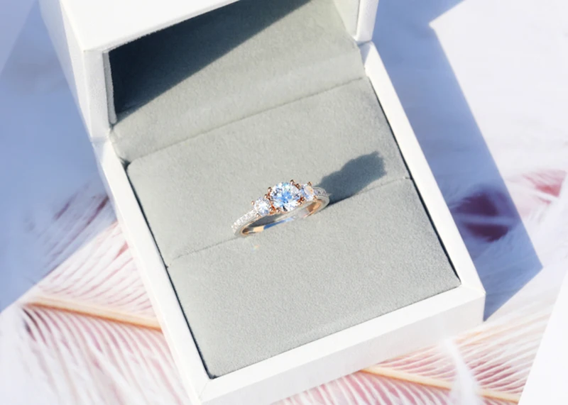 AULEEZE 14k кольцо из белого розового золота Три камня дизайн D Цвет 1 карат муассанит обручальные Обручальные кольца для женщин