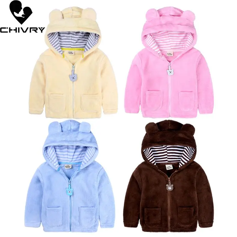New Baby Boys Girls Wool Hooded Zipper Coat Outerwear 2020 Autumn Winter Kids Warm Soft Fleece Solid Jackets Children Clothing |