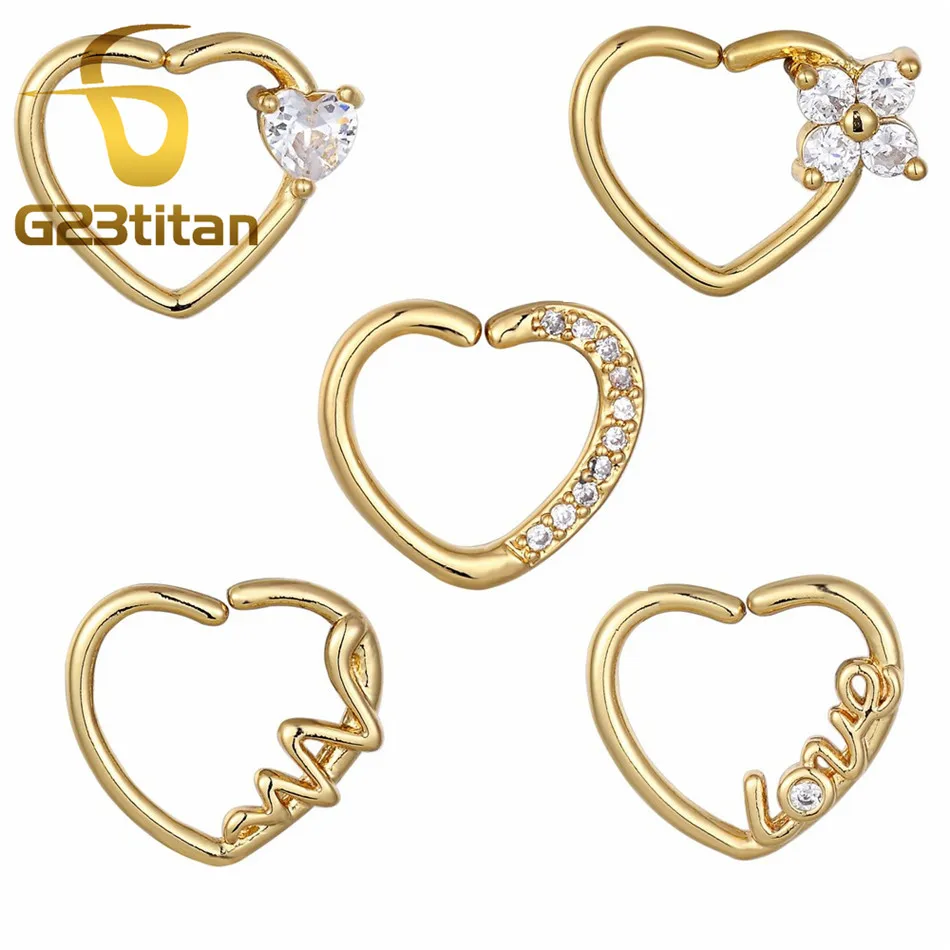 G23titan Серебро Любовь Сердце Стиль уха Daith пирсинг Кольца Кристалл Спиральные серьги имитация пирсинга перегородка кольцо в нос ювелирные изделия для тела