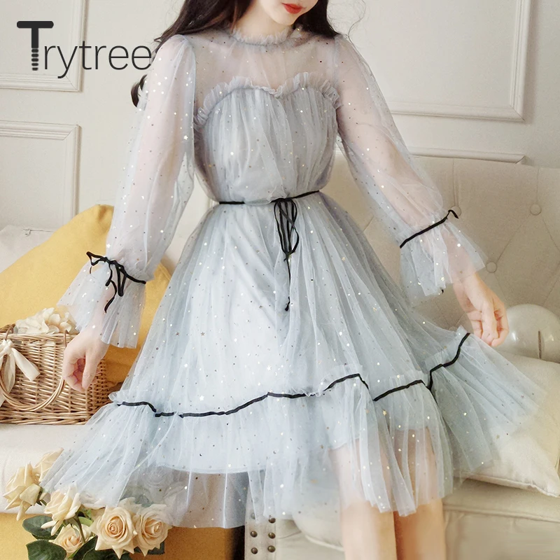 Trytree 2020 весеннее женское платье повседневное лоскутное кружевное мини