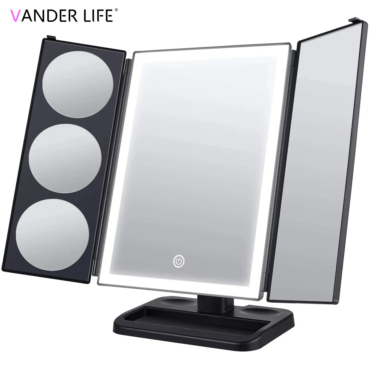 

Makeup Mirror With Lights 1x 2X 3X 5X Magnification Lighted Vanity Mirror Touch Control Trifold Dual Power Beauty Mirrors