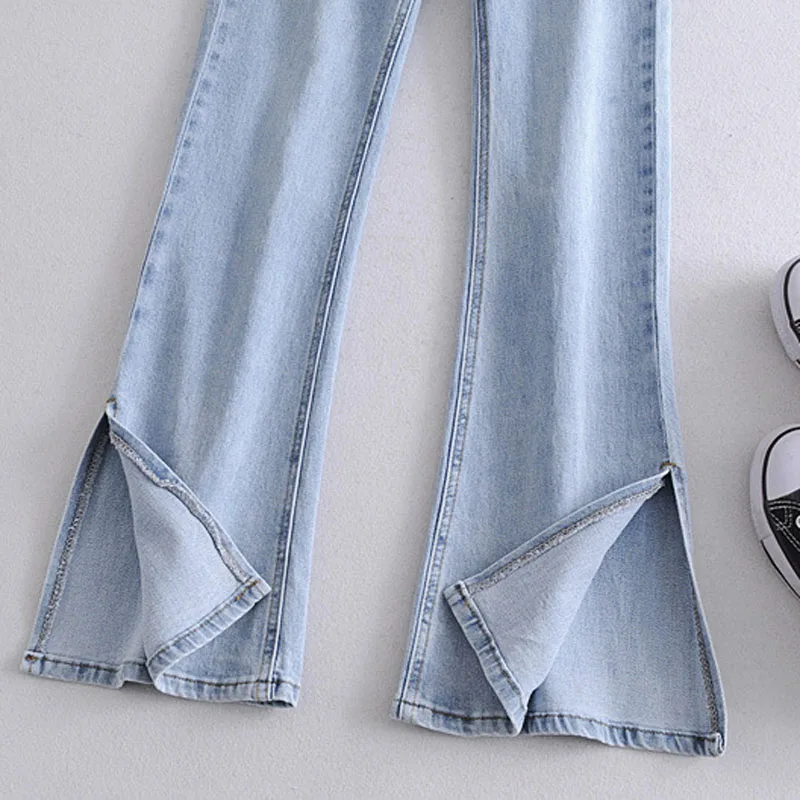 

Trendy Retro Horn Slit High Waist Jeans 2021 Spring and Autumn New Women's Loose Scratch Pattern Washed Slim Stretch Trousers