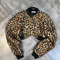 2021 round neck three dimensional bubble long sleeve sexy female leopard print female cool spice girl short jacket jacket female