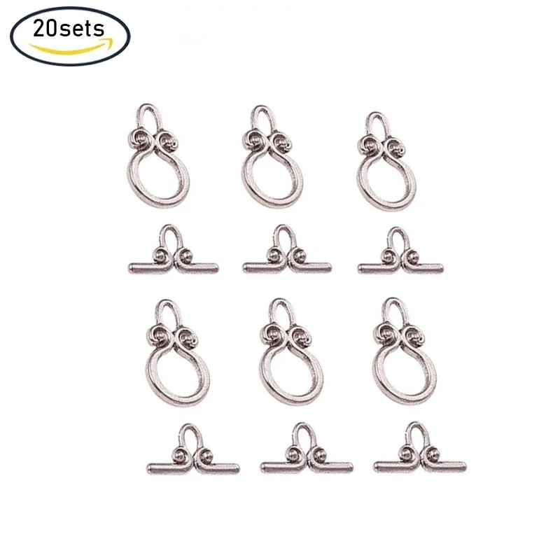 

20 Sets Antique Silver Round Tibetan Silver Toggle Clasps For DIY