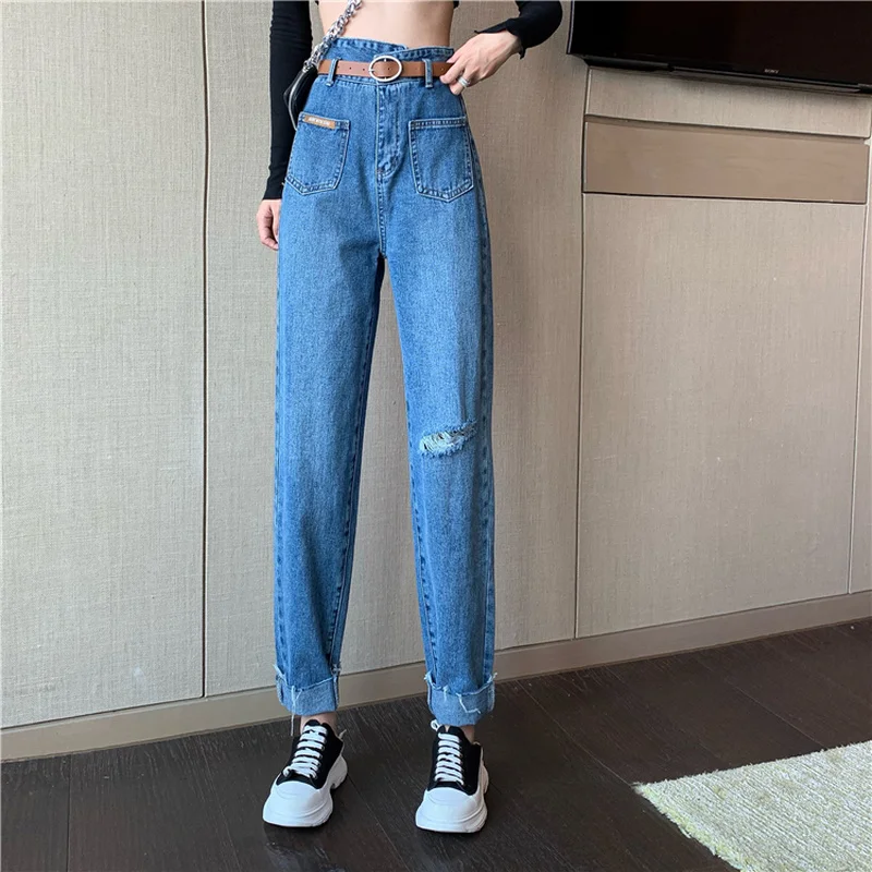 Женские широкие джинсы Harlan, винтажные свободные джинсы с высокой талией, широкие брюки с карманами и пуговицами, весна-осень 2021
