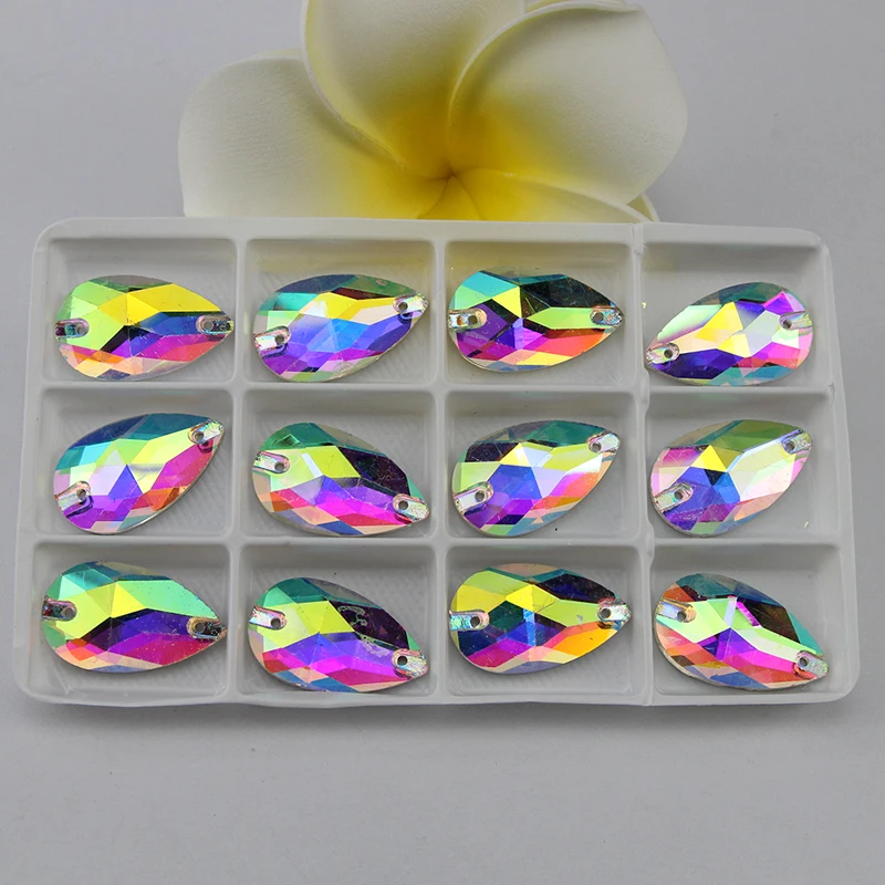 17x28mm 12pcs Все размеры, груша, пришитые стразы, кристалл ab, цвет, стекло, шитье, 3230, капля, плоская задняя сторона, пришитое каменное стекло для свадебного платья - Цвет: 17x28mm 12pcs