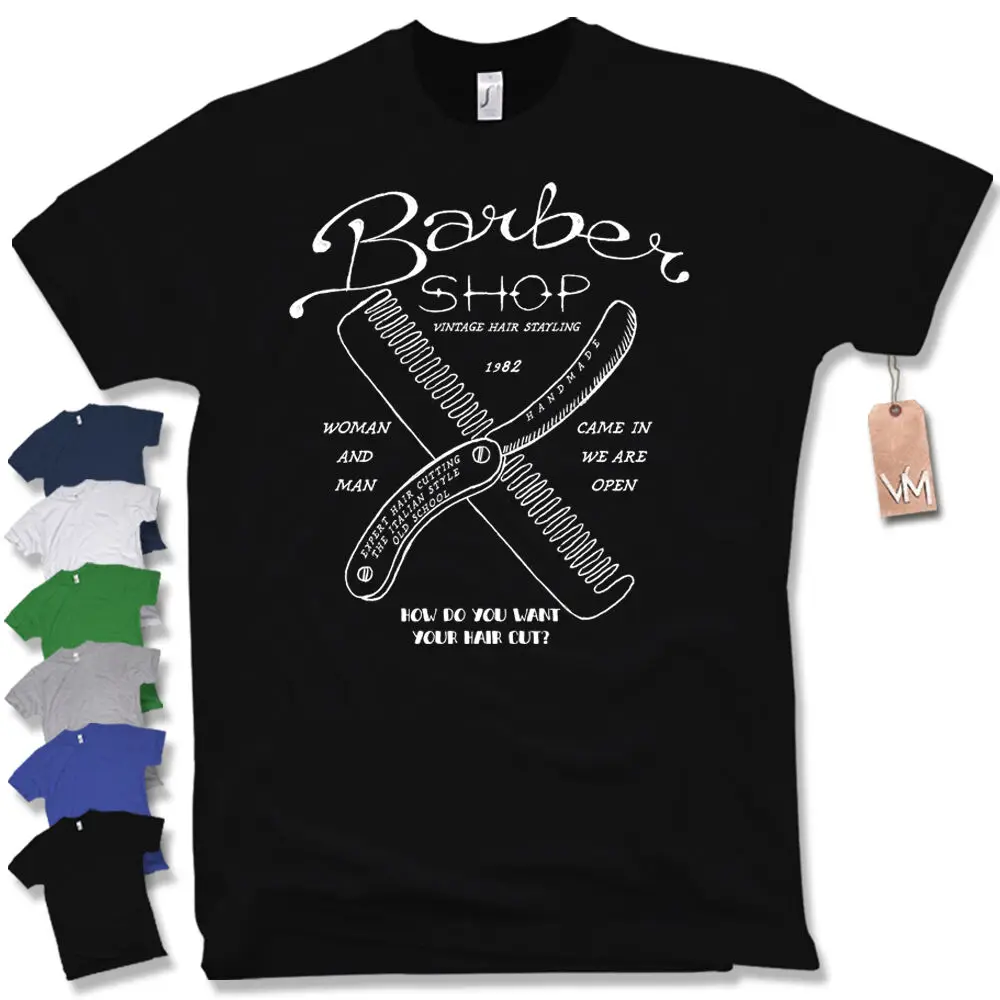 Футболка Винтаж Ретро Парикмахерская Борода Усы Oldschool S M L XL XXL|Мужские футболки| |