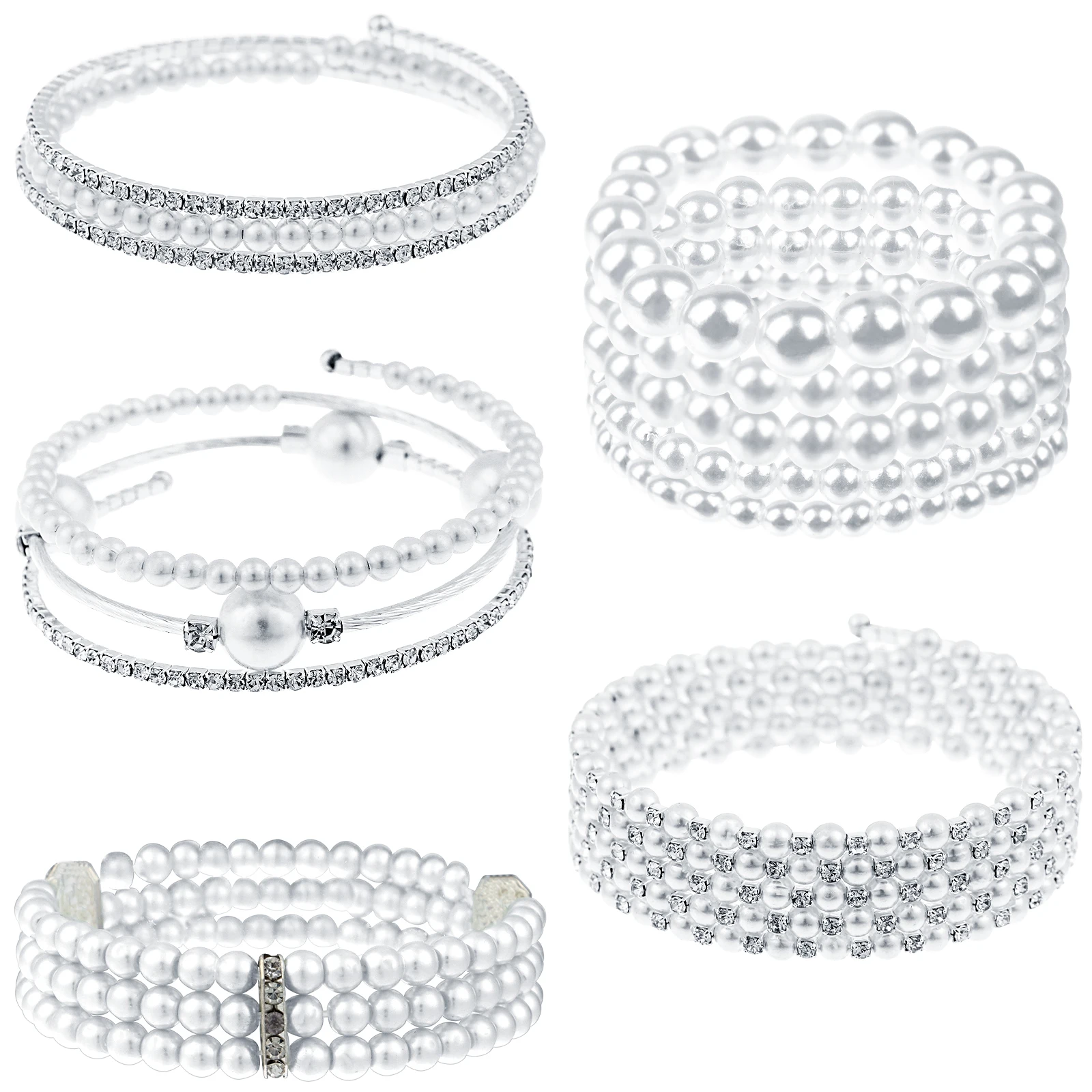 

5 Pcs Chic Winding Bracelet Women Multilayer Pearl Bracelets Bangle Wedding Jewelry Accessories Female Party Bride Gift