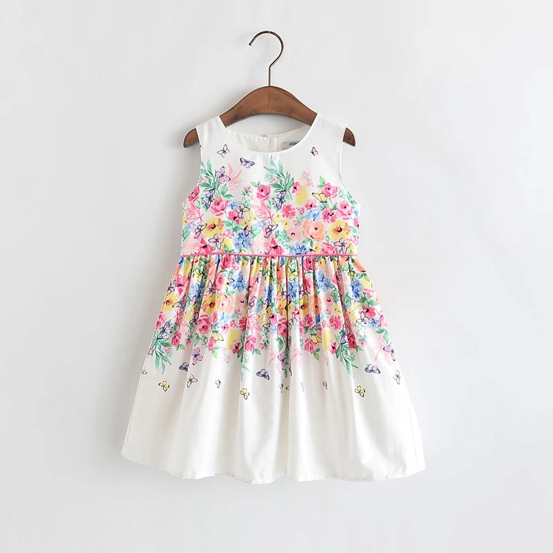 Платья для девочек Новая детская одежда Милое платье-майка с цветочным принтом и