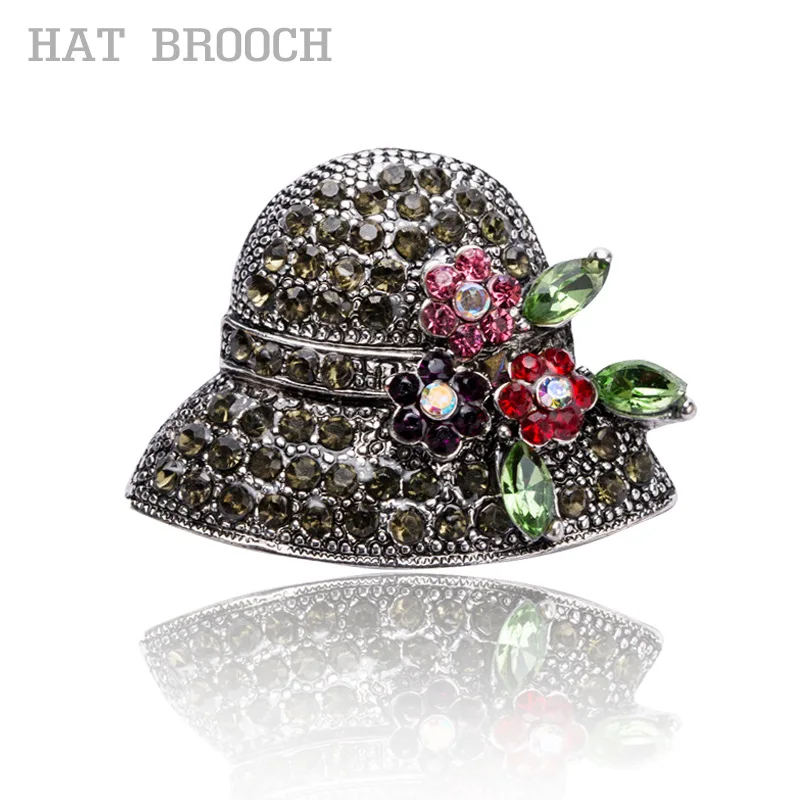 

2021 Temperament Retro Alloy Drop Oil Sent Gem Stone Brooch Straw Hat Leaf Brooch Women Fashion Personality Jewelry Gift