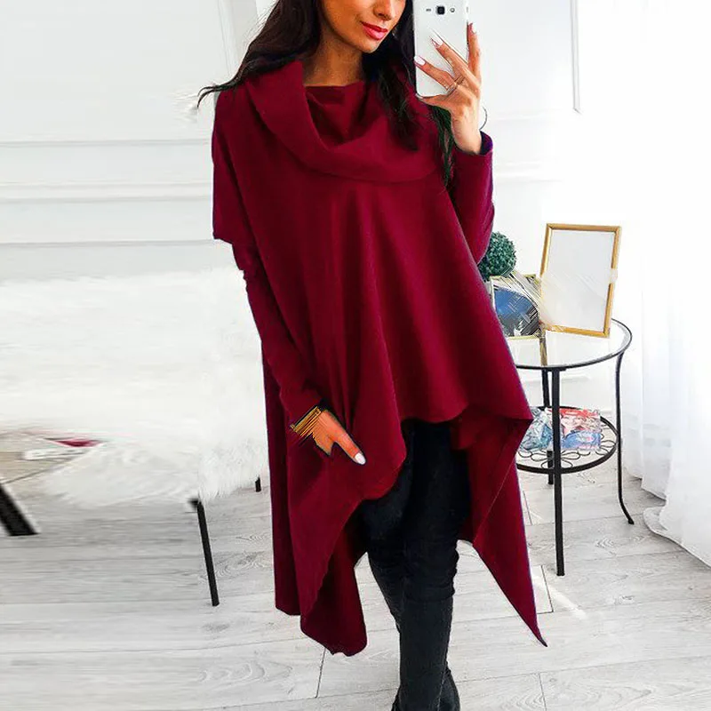 Women Knit Sweater Loose Hoodie Ladies Sweatshirt Jacket Winter Fashion Fit Irregular 2019 Women's Jumper Plus Size | Женская одежда