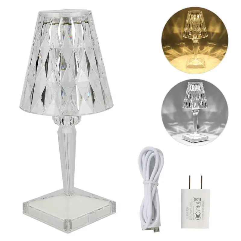 

Алмазная Настольная лампа с USB-зарядкой, акриловый декоративный светильник для спальни, прикроватный светильник с кристаллами, подарок, ноч...