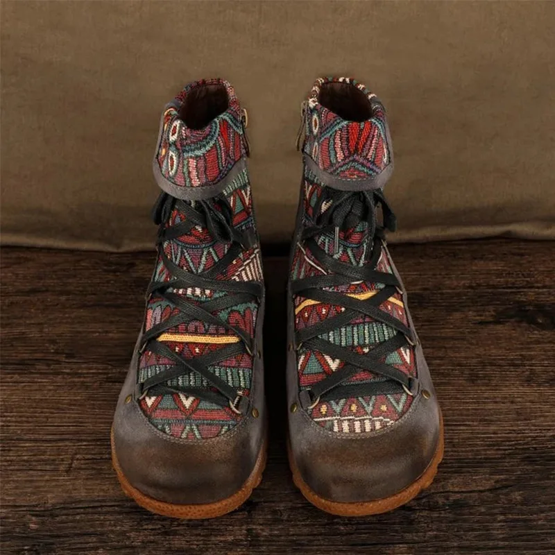 2021 Women's Ladies Retro Bohemian Style Ankle Zip Short Boots Booties Casual Shoes Women's Winter Boots Botas Mujer Invierno