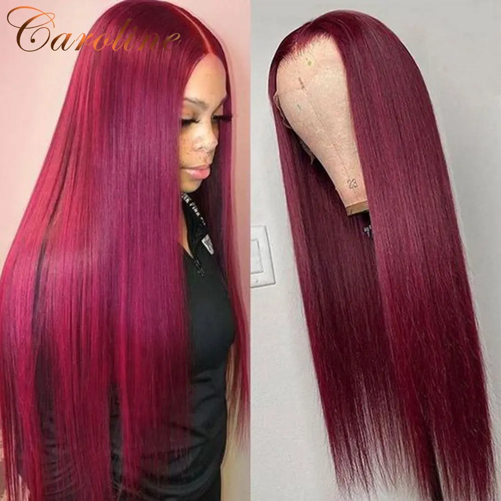 

180 Density Burgundy Lace Front Wig Human Hair Straight Lace Frontal Wigs Natural Hairline HD Lace Frontal Wigs For Women