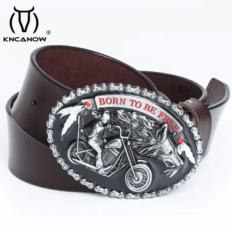 

Luxury Men Belts Retro Motor Wolf Alloy Buckle Cowboy Jeans Male Belt Top Quality Genuine Cowskin Leather Strap Cinto Masculino