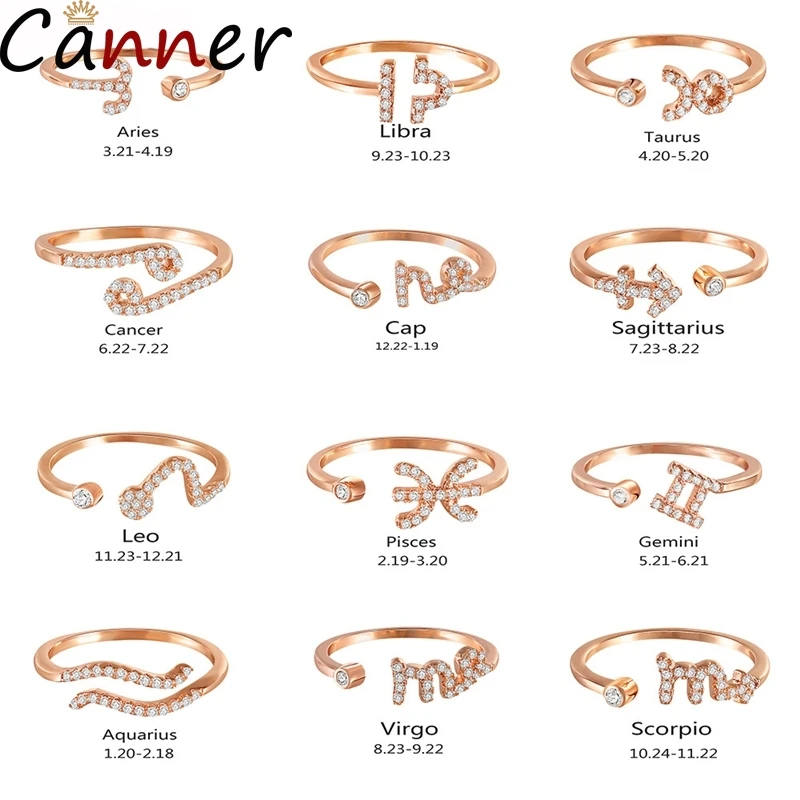 Canner 12 созвездия Зодиака Знаки кольца розовое золото цвет регулируемый