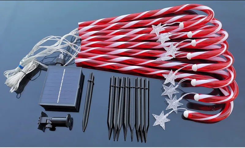 Guirnalda de luces LED de Navidad para exteriores, L&aacute;mpara decorativa de 48cm con forma de estrella de energ&iacute;a Solar, copo de nieve, bast&oacute;n de caramelo para jard&iacute;n y c&eacute;sped, 8 unidades-4