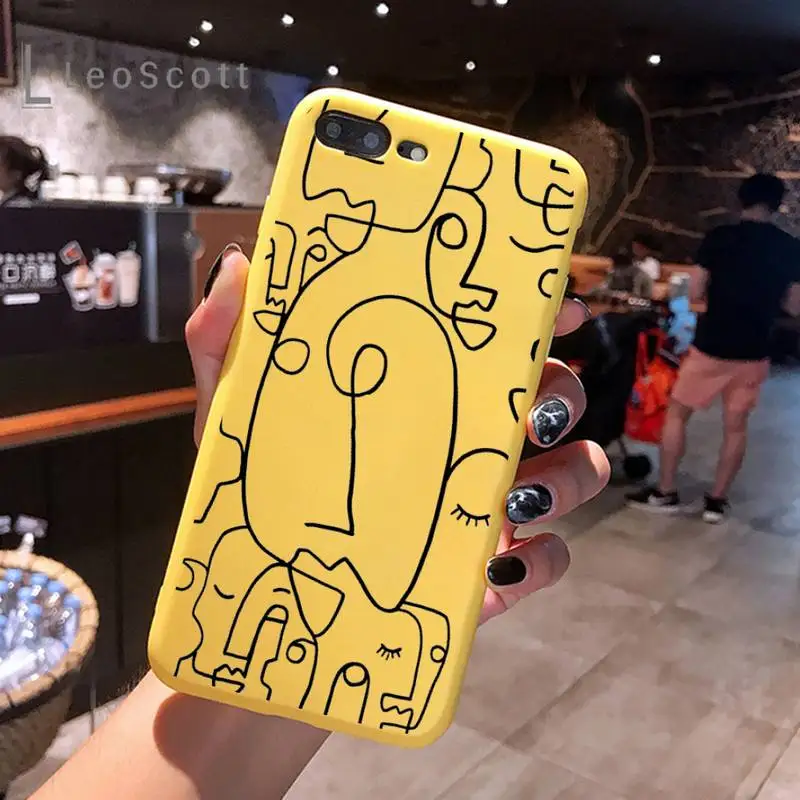 

Funny Face Abstract Cartoon Phone Case Yellow Candy Color for iPhone 6 7 8 11 12 s mini pro X XS XR MAX Plus