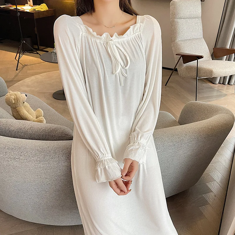 2021 Spring Summer Retro Court Wind Nightdress Women Full  Pit Strip Modiel Nightgowns & Sleepshirts Home Dress Sexy Sleepwear