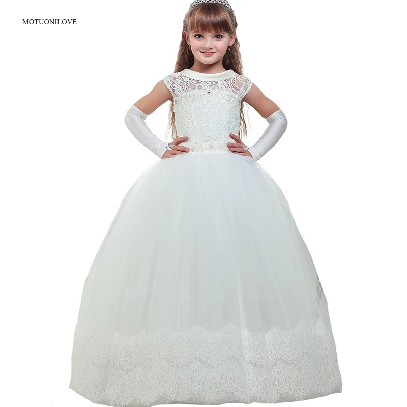 

Детское кружевное платье с рукавом три четверти и цветочным принтом