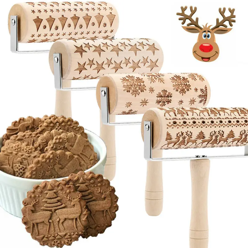 Рождественская Скалка с гравировкой деревянная тиснением кухонный инструмент