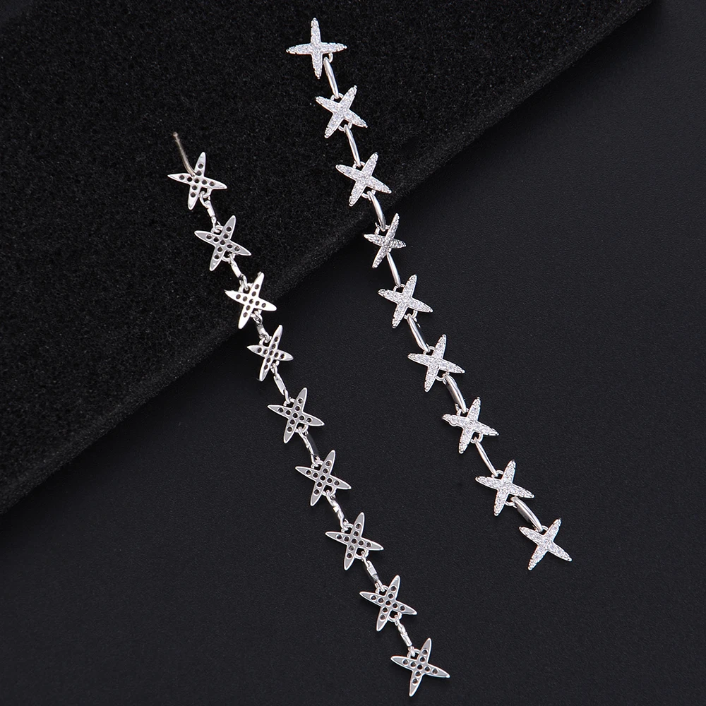 

LARRAURI Charm Shining Stars Tassel Drop Earrings For Women Trendy Simple Long Cubic Zirconia Earrings Party Jewelry Accessories