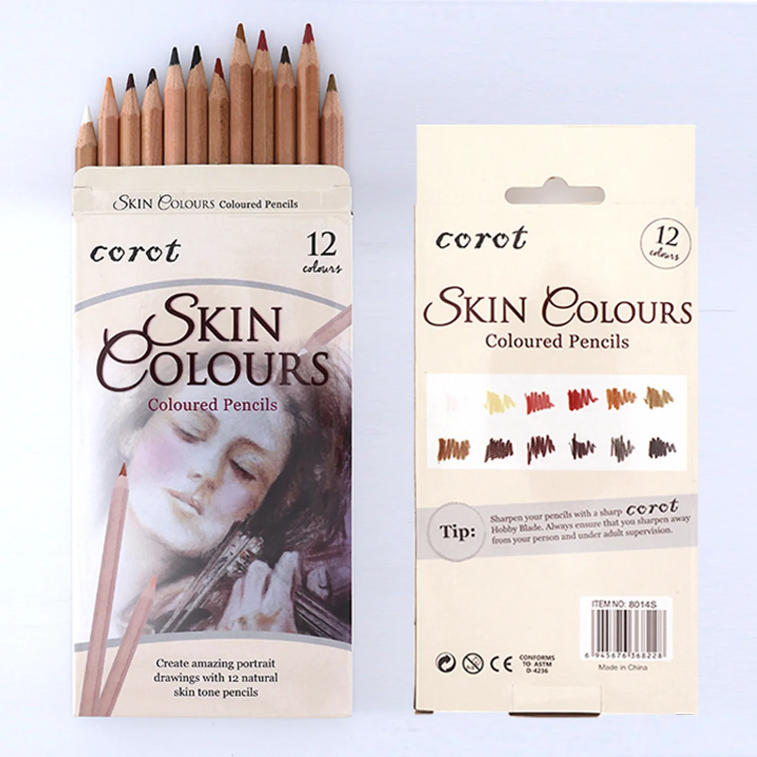 

Professional 12Pcs Soft Pastel Pencil Set Wood Skin Color Pastel Charcoal Colored Pencil for Painter Sketch Drawing Supplies