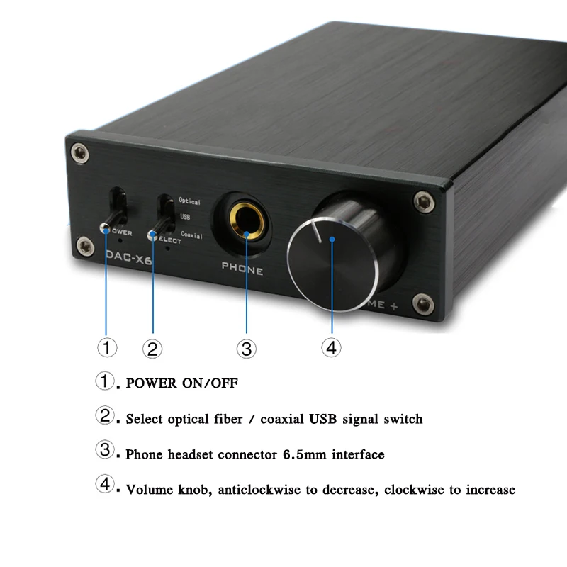 Фото HIFI аудио декодер аудио декодер DAC-X6 оптоволоконный коаксиальный USB-усилитель декодирования универсальный многофункциональный усилитель ЦАП 24 бит/192 №4
