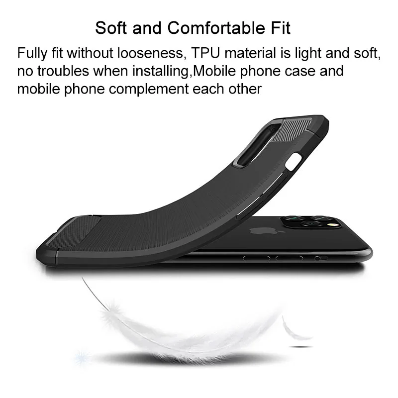 Для iPhone 11 Pro Max чехол из углеродного волокна матовый противоударный мягкий ТПУ для