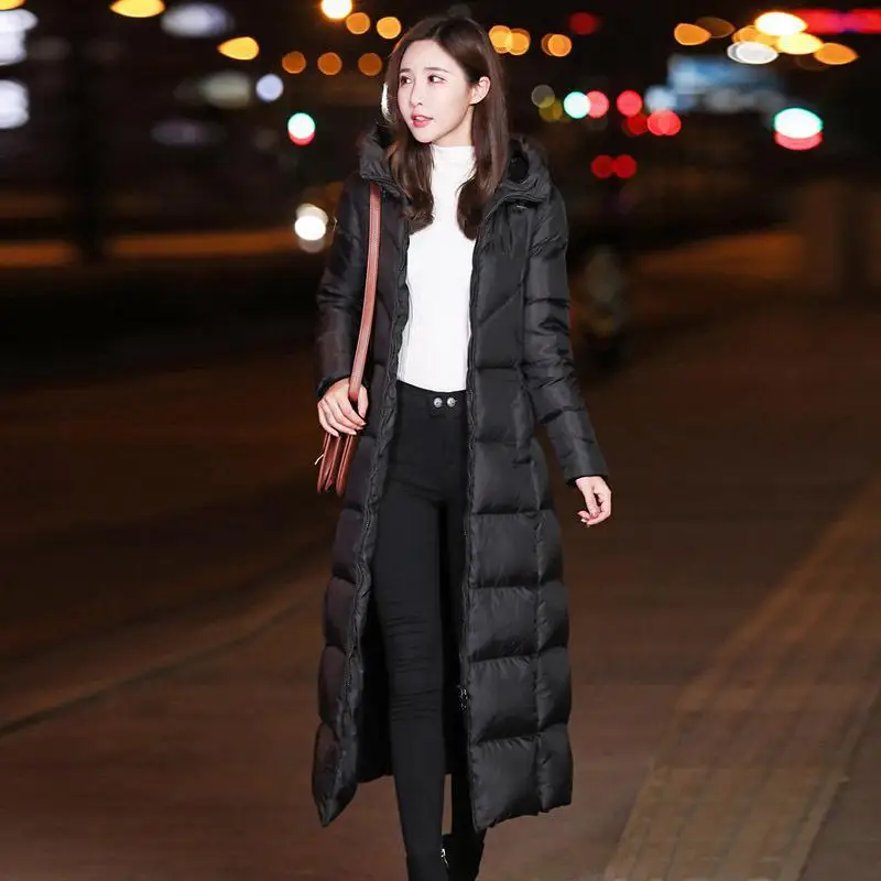 Длинный пуховик пальто для женщин новинка 2019 модная зимняя верхняя одежда с