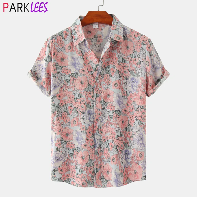 Ретро Цветочная гавайская рубашка для мужчин 2022 Лето нового размера плюс мужские