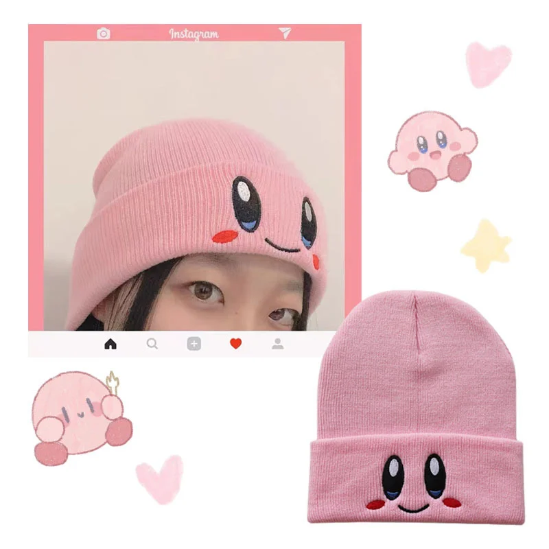

Kawaii аниме смайлик вышитые модные розовые звезды Kirby мультфильм Плюшевые сохраняют тепло шляпа Симпатичные осенние зимние вязаные женские ш...