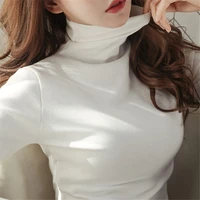 2021 plus velvet slim autumn winter turtleneck lady thin pullover jumper knitted all match was thin and solid color sweater