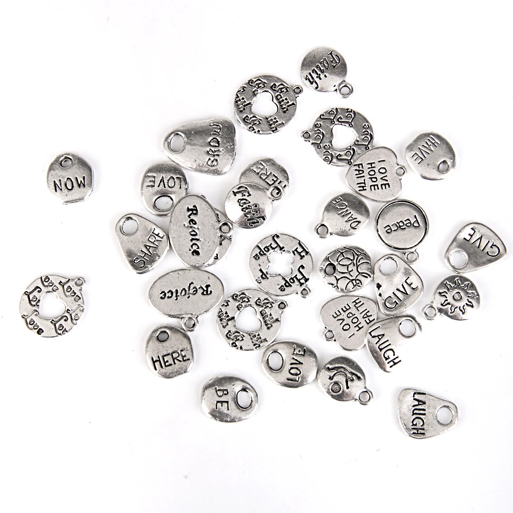 30 pcs Mixed Lots of Tibetan Silver Color Carved Letter Charms Pendants Necklace DIY Necklaces Bracelets Anklets | Украшения и
