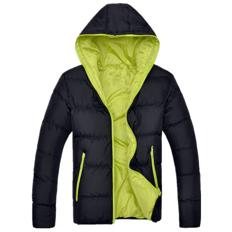 Black Green FGKKS мужские теплые парки зимние ветрозащитные альпинистские пальто мужские однотонные модные толстые с капюшоном удобные парки - Цвет: Black Green