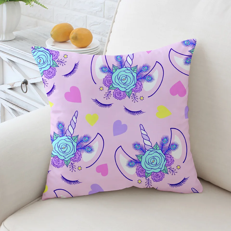 Чехол на подушку с милым мультяшным единорогом золотой розовый единорог