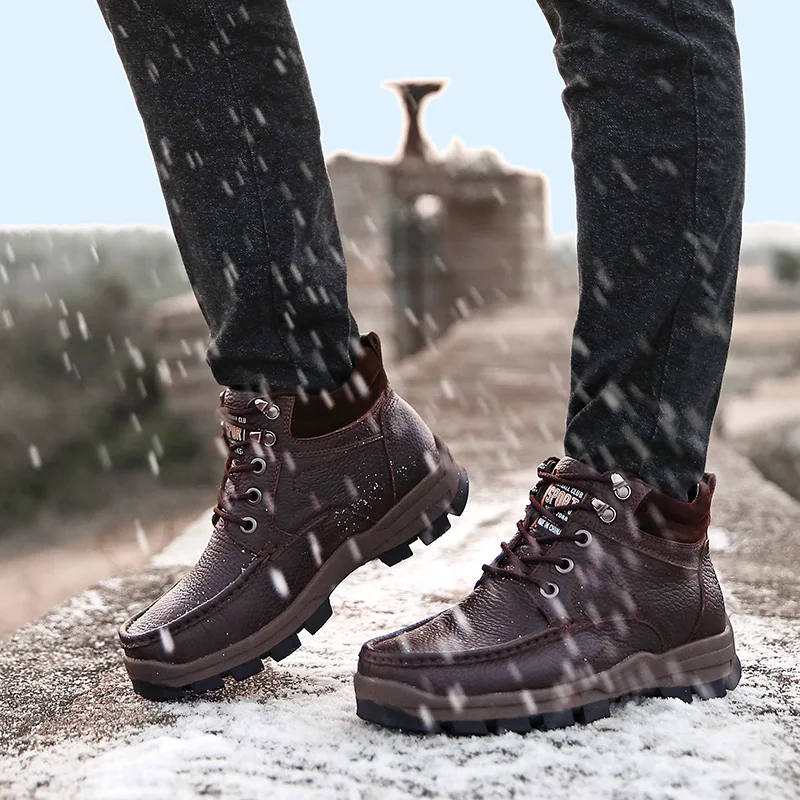 

Winter Brand Big Size Men Shoes Men's Boots Genuine Leather Warm Snow Boots Casual Men Motorcycle Boots Botas Hombre