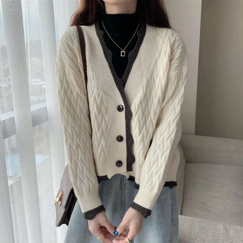 Женский вязаный кардиган с длинным рукавом универсальный Свободный
