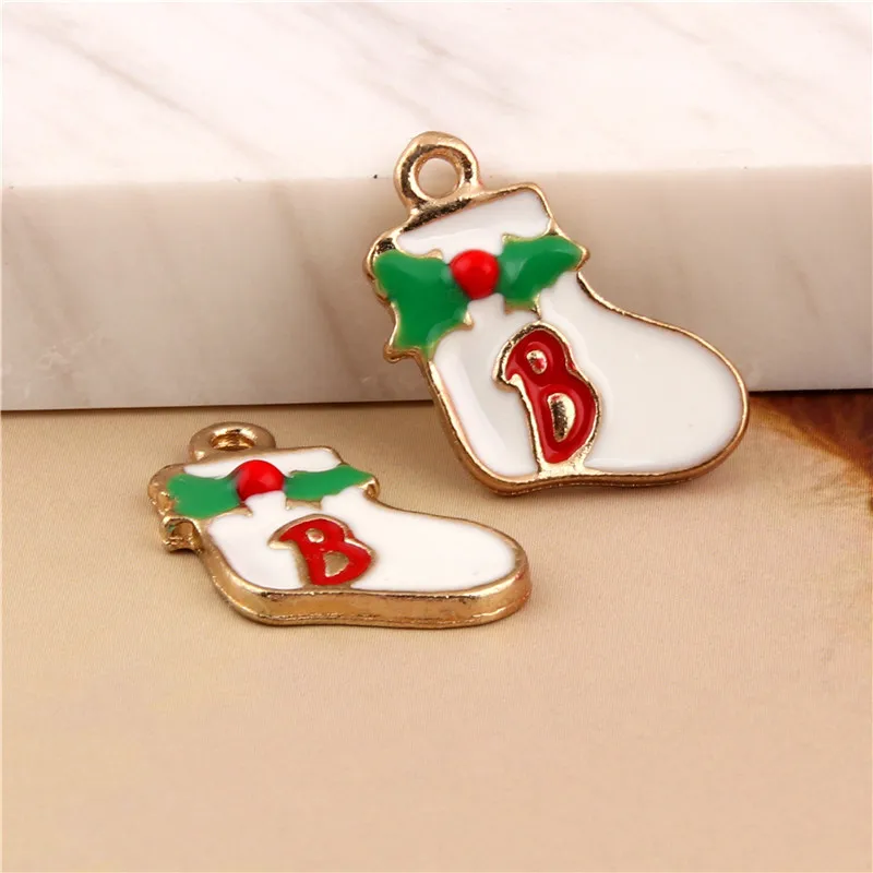 10 шт. Золотая эмаль Рождественский чулок подвеска праздничный подарок DIY