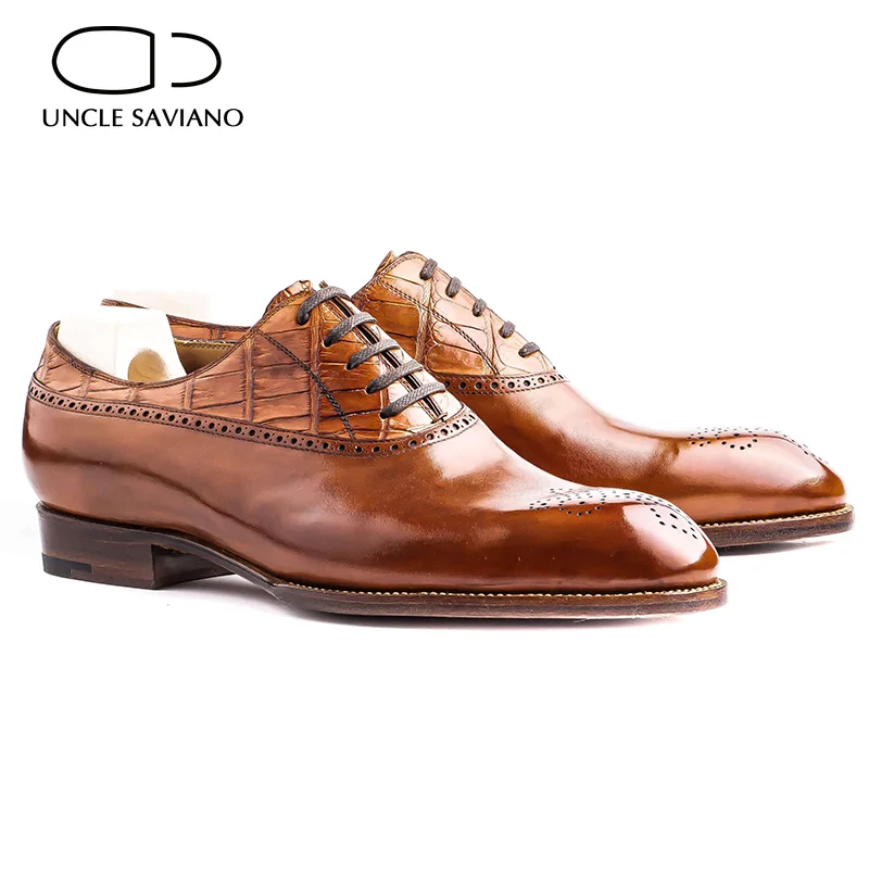 Uncle Saviano Oxford Dress Brogue Style Man Shoes Fashion Genuine Leather Shoe Best Formal Original Business Designer Mans Shoes