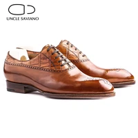 uncle saviano oxford dress brogue style man shoes fashion genuine leather shoe best formal original business designer mans shoes