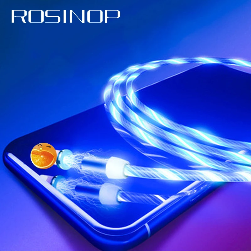 Rosinop 2.4A Быстрая зарядка 3 в 1 Магнитный кабель для iphone светящийся usb type C Магнитный зарядный кабель для xiaomi Micro USB Android