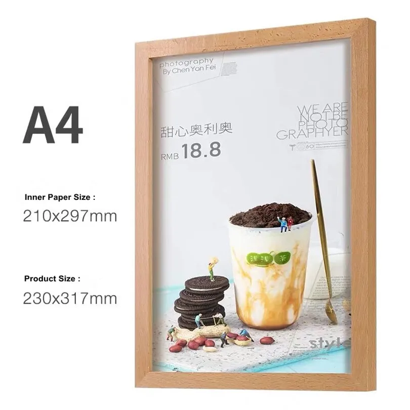 8,5x11 ''Розничная, съемная прозрачная акриловая панель, доска для заметок, клейкая деревянная настенная вывеска, держатель, постер, дисплей, рамка А4